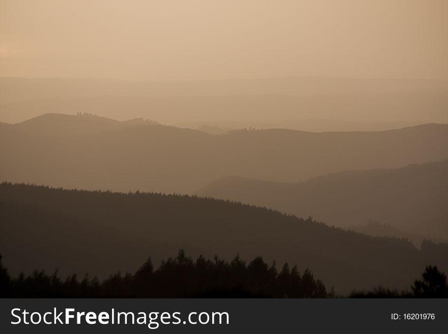 View of a line of gradient mountain range on Portugal. View of a line of gradient mountain range on Portugal.