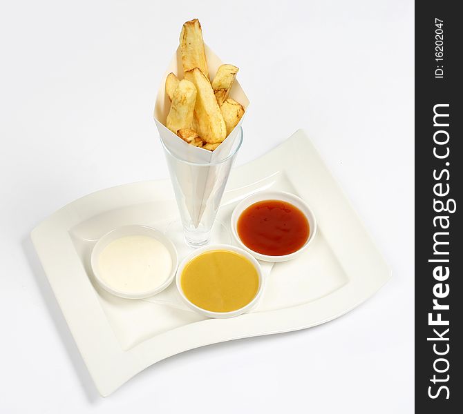 French Fries And Different Sauces
