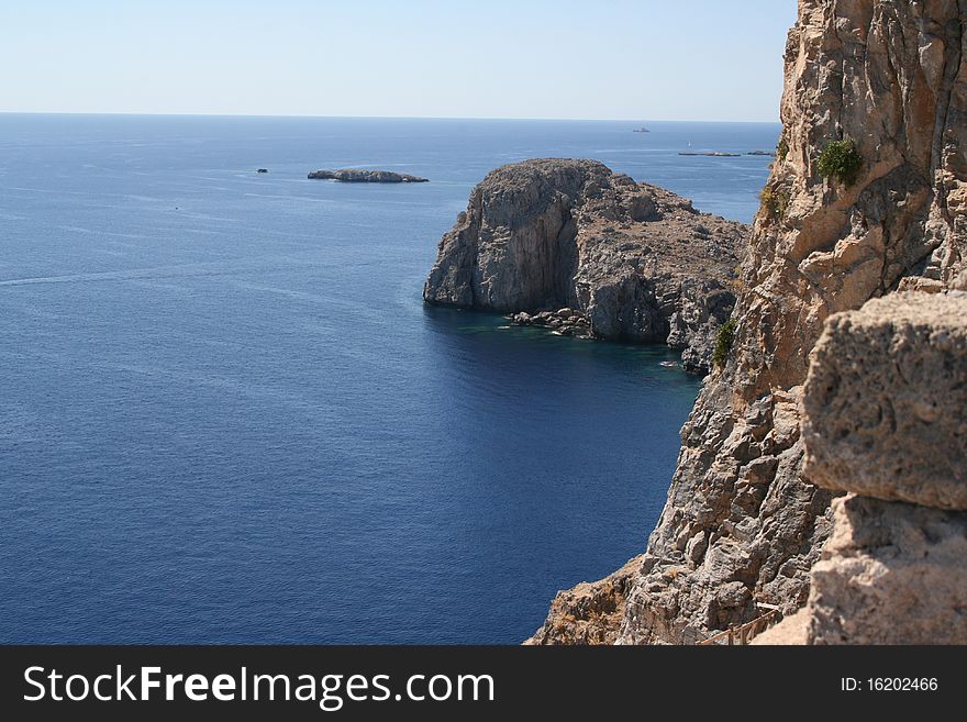 Coastline in Lindos bay, Rhodes, Greece. Coastline in Lindos bay, Rhodes, Greece