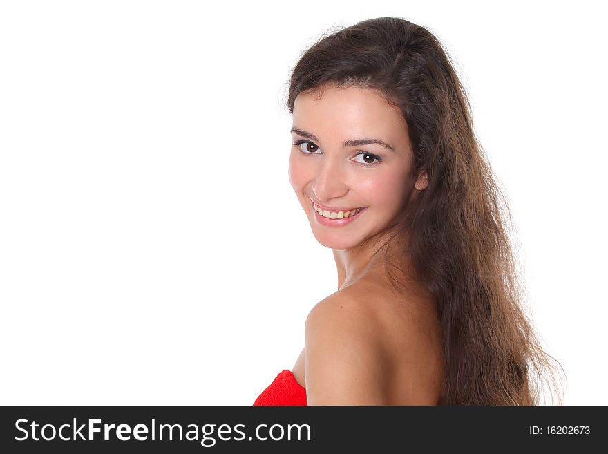 Beautiful smiling woman isolated on white background