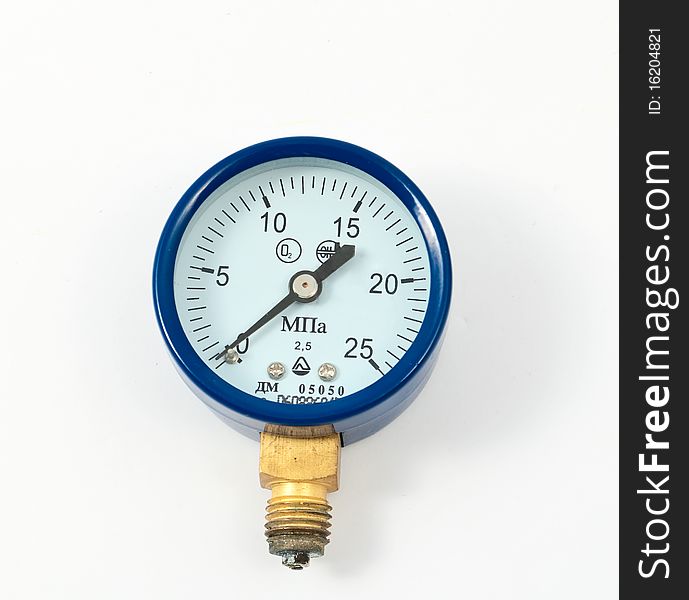 Oxygen pressure gauge on white background