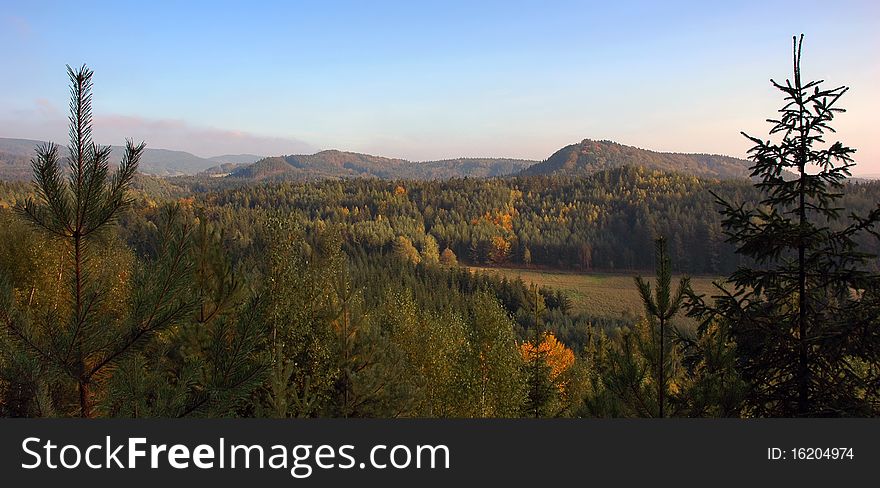 Fall colorful panorama of Bohemian forests, Kokorinsko, Czech Republic. Fall colorful panorama of Bohemian forests, Kokorinsko, Czech Republic