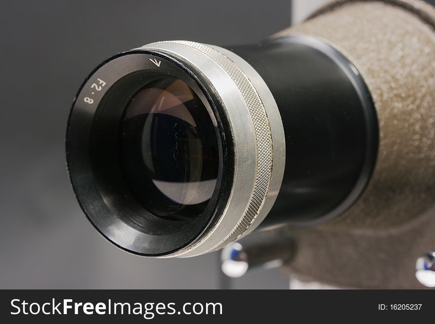 Close View of Retro Slide Projector Lens and focus ring. Close View of Retro Slide Projector Lens and focus ring