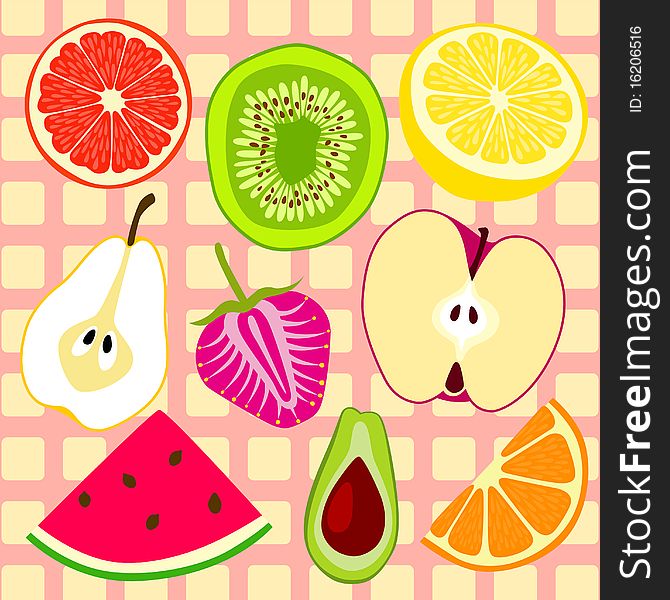 Set of fruits illustration background vector. Set of fruits illustration background vector