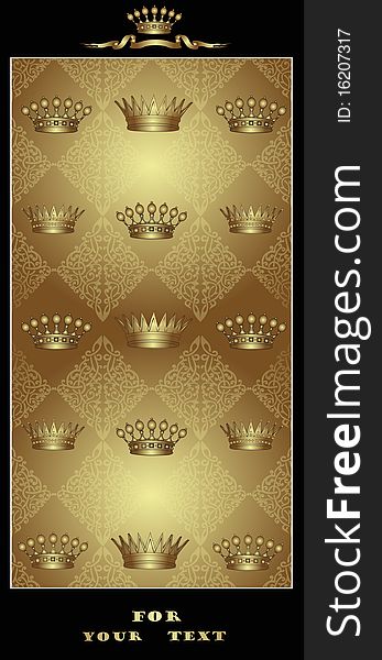 There is a gold banner or advertising with crown. There is a gold banner or advertising with crown