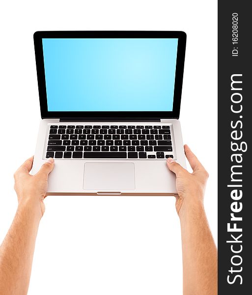 Male Hand Holding Laptop