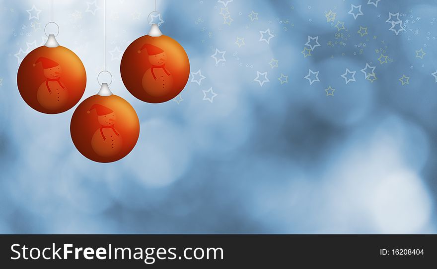 Xmas balls with snowman on abstract blue background with stars. Xmas balls with snowman on abstract blue background with stars