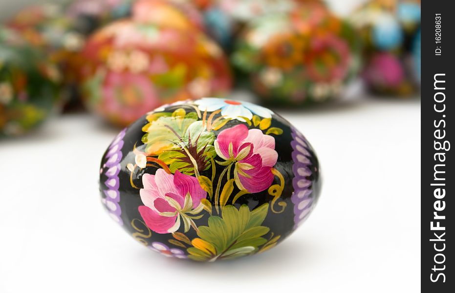 Ukrainian handmade painted Easter eggs on white