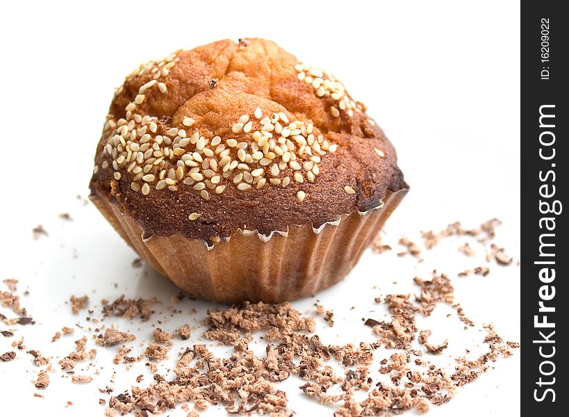 Tasty Muffin With Sesame And Chocolate Shaving