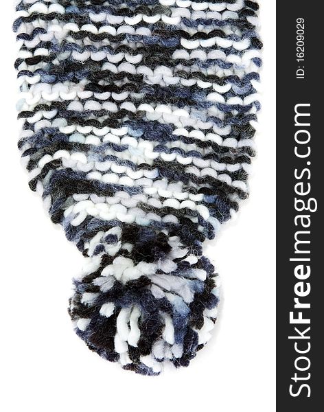 Part knitted warm scarf on white background