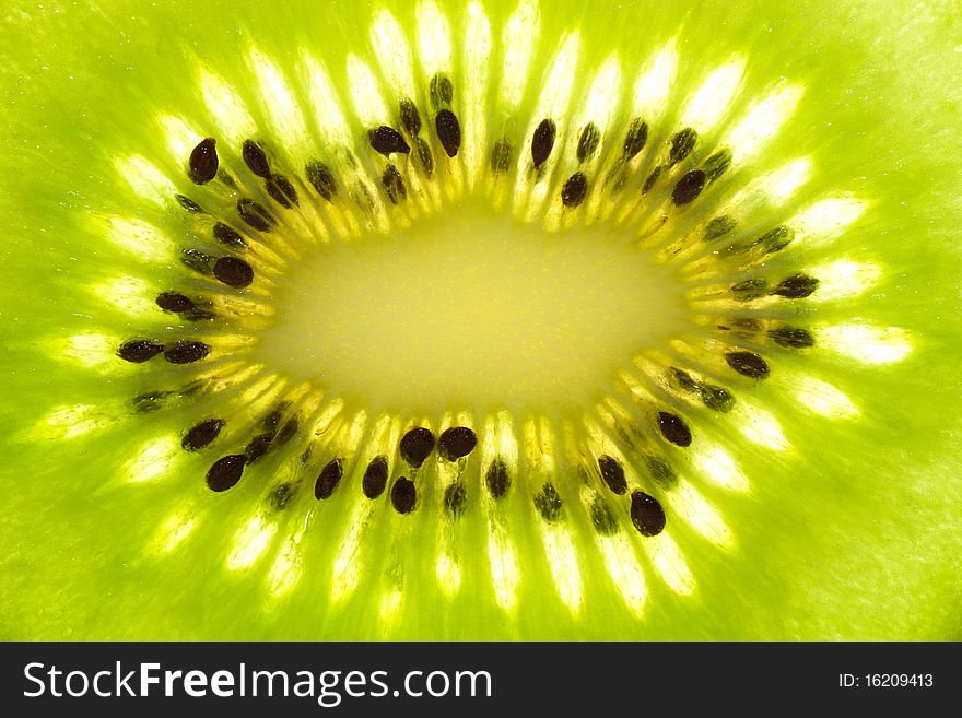 Macro view of a kiwi fruit.