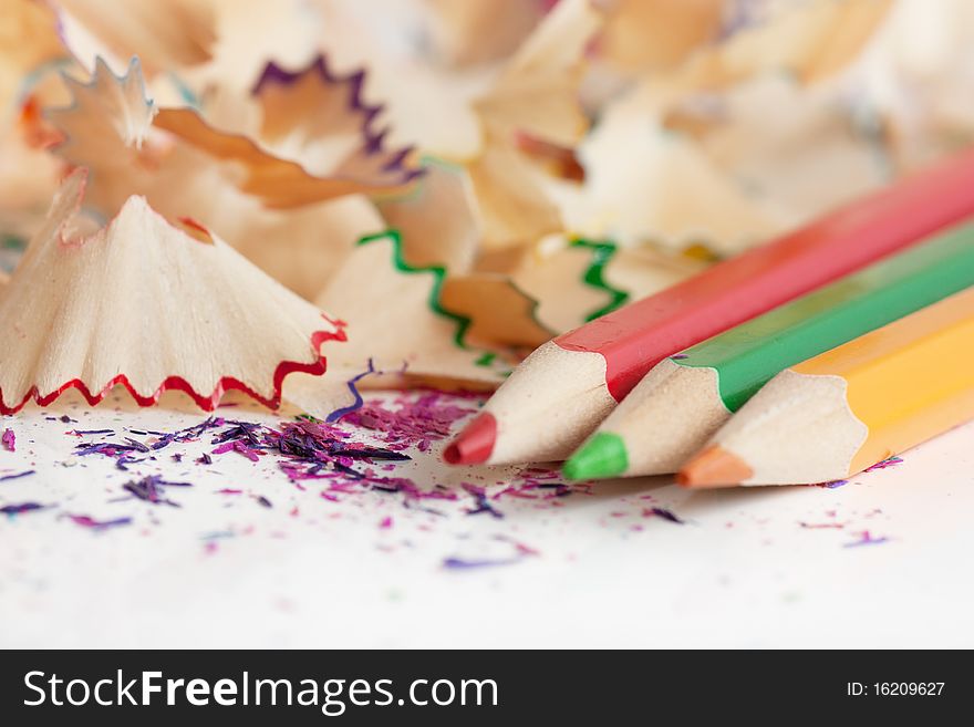 Colorful drawing pencils and peels. Colorful drawing pencils and peels