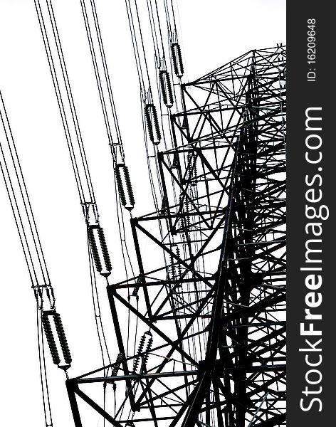 Electric high voltage post with white background