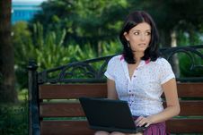 Girl With Laptop In Park Stock Image Girl With Laptop In Park Stock Image