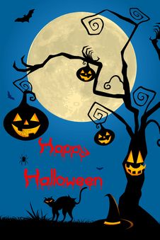 Halloween Tree With Glowing Pumpkins Stock Photos Halloween Tree With Glowing Pumpkins Stock Photos