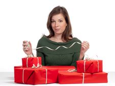 Beautiful Women And Red Giftboxes Stock Photography Beautiful Women And Red Giftboxes Stock Photography