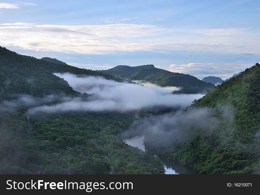 Scenic point of the dam with brighten sky