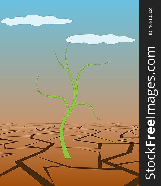 Vector picture of dry land with green plant