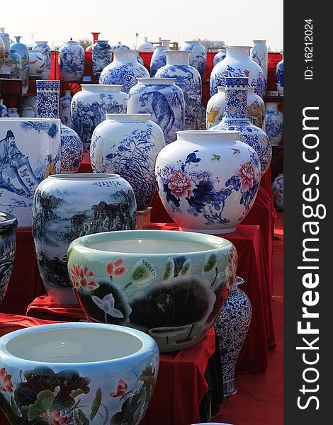 Exhibition of art ceramics,Blue and White,color. Exhibition of art ceramics,Blue and White,color