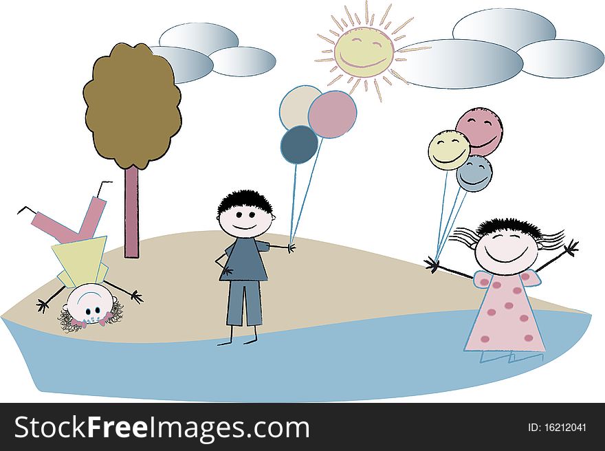 Children's drawing, wallpaper and background, vector