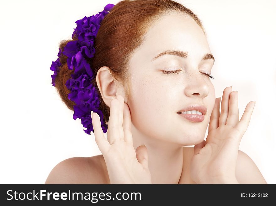 Beautiful Girl With Flowers In Her Hair