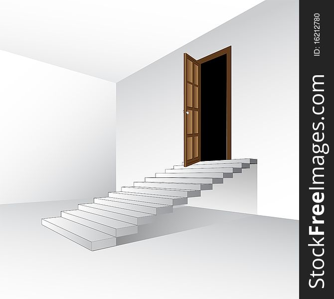 Empty room with open door, vector. Empty room with open door, vector