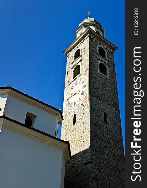 The bell tower of San Lorenzo Cathedral, Lugano, Ticino, Switzerland