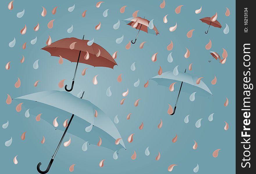 Open colorful flying umbrella, vector