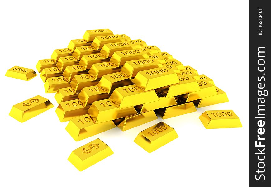 Three-dimensional hill of golden bars