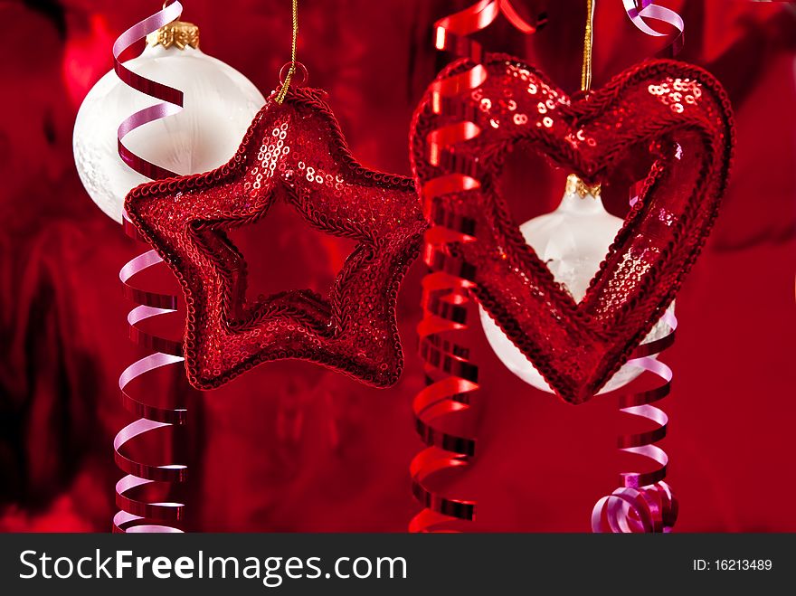 Bautiful christmas decoration on red background. Bautiful christmas decoration on red background