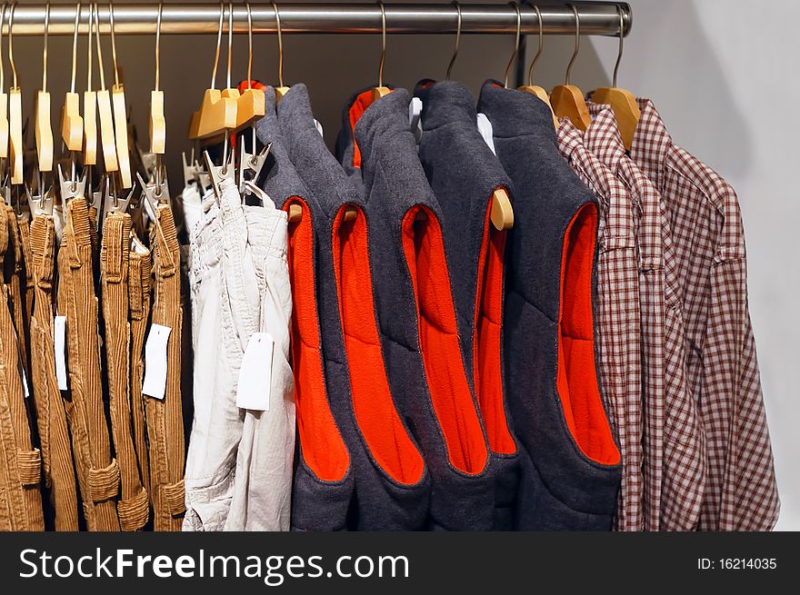 Autumn and winter clothes in clothes shop