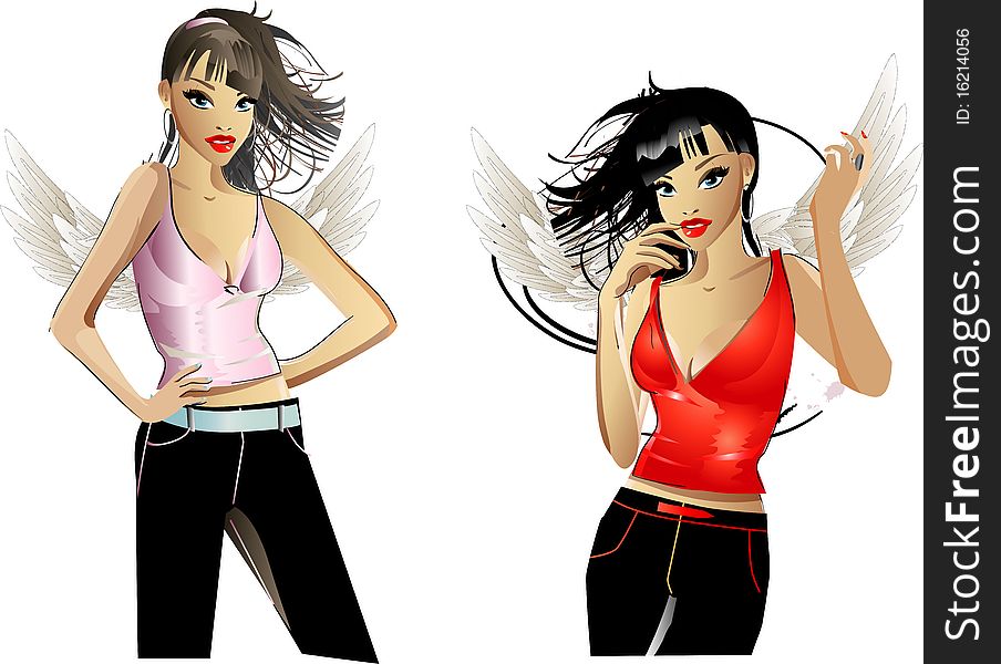 Fashion girls with white wings