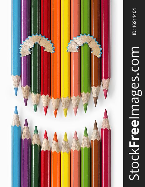 Color pencils formation that looks like smiling expression. Color pencils formation that looks like smiling expression