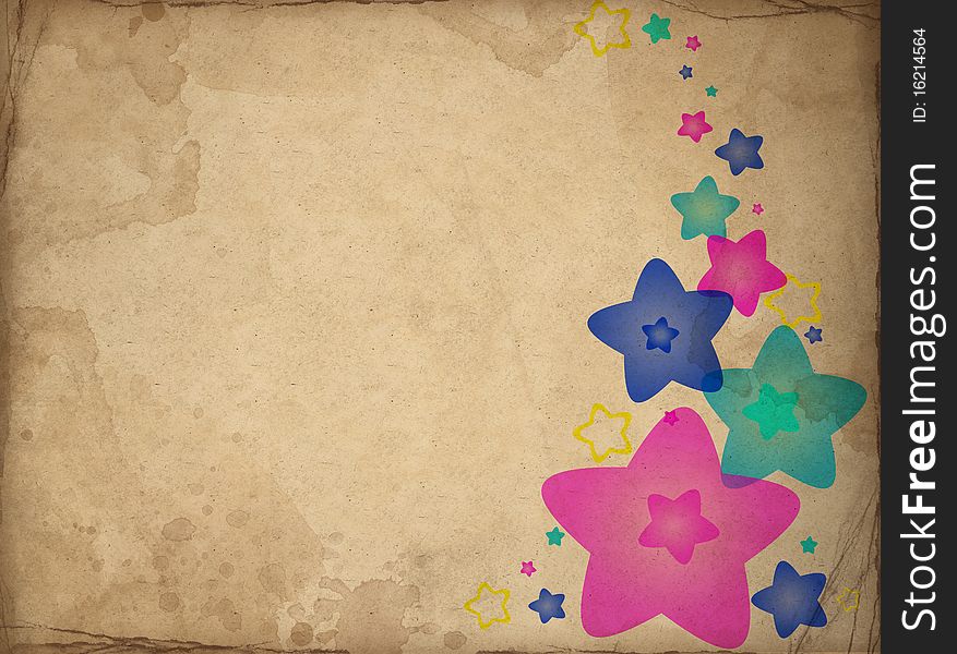 Old paper with colorful stars. Old paper with colorful stars