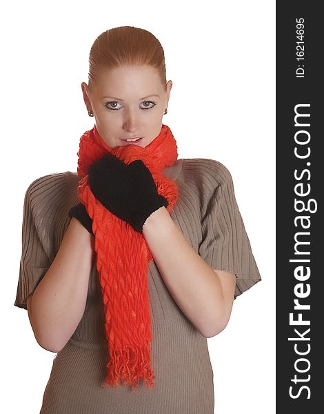 Young red-haired lady with scarf and gloves. Young red-haired lady with scarf and gloves