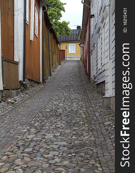 Old street in city of Porvoo in Finland