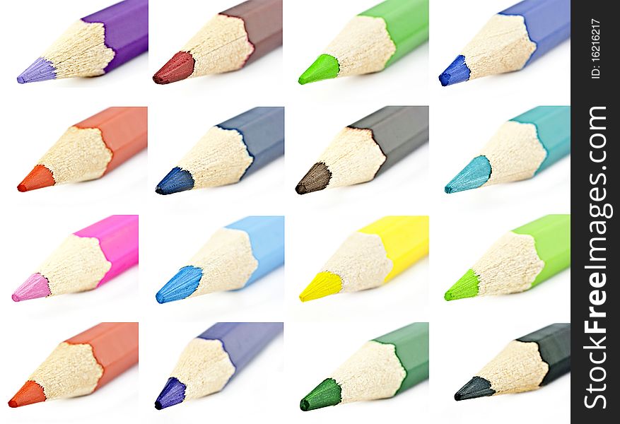 Colored pencils for macro photography on a white background