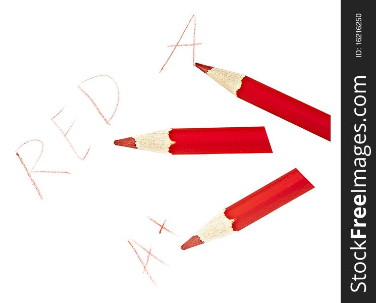 Red pencils for macro photography on a white background