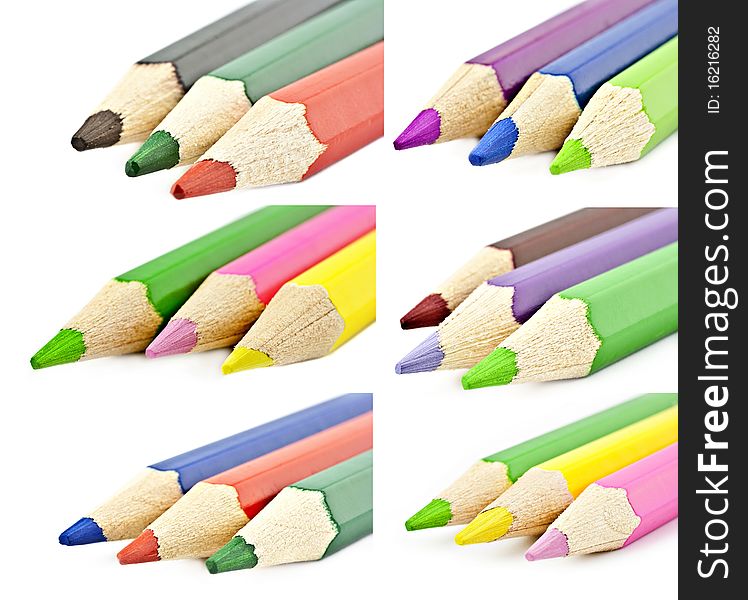 Colored pencils for macro photography on a white background