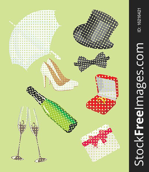 The image of wedding accessories. A vector illustration. The image of wedding accessories. A vector illustration