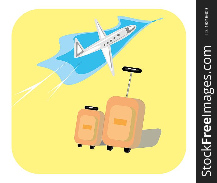 The images of  plane and road bags suitcases . A vector illustration. The images of  plane and road bags suitcases . A vector illustration