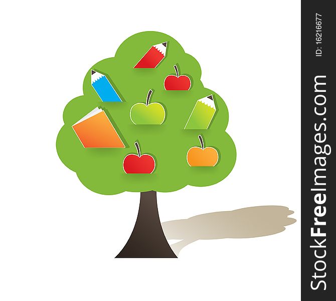 Green tree with apple. Vector illustration