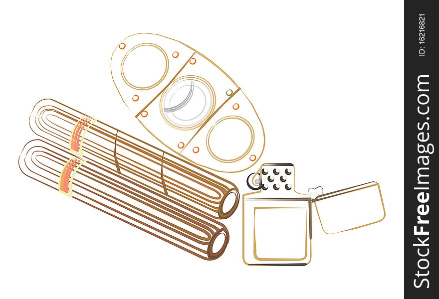 Cigars and accessories for smoking. A vector illustration