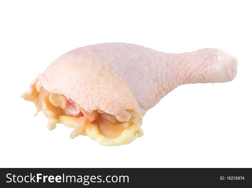 Raw chicken leg isolated on white