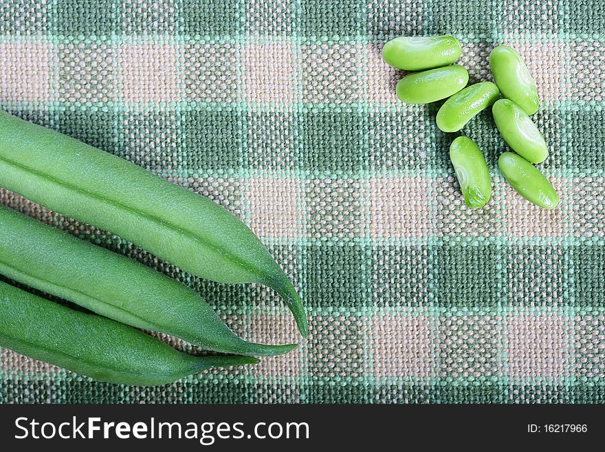 Vegetable kidney bean beans against on a cloth.