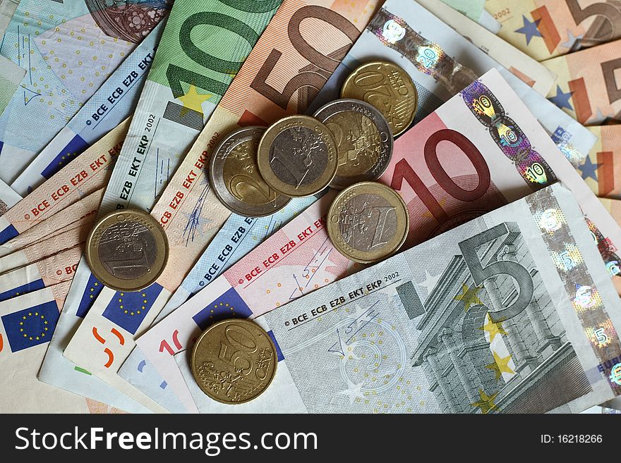 Euro Bills And Coins