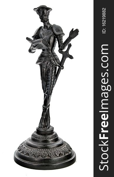 Don Quixot, iron figurine isolated on white background