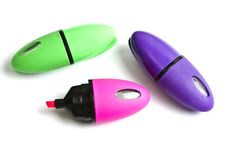Three Mini Colorful Highlighters Stock Images