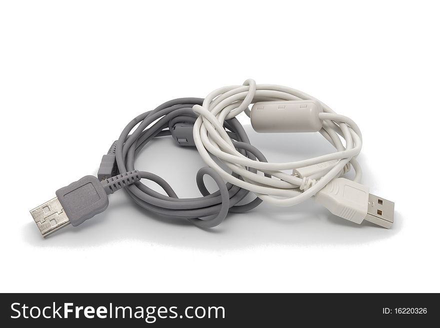 Two usb cable on white. Two usb cable on white