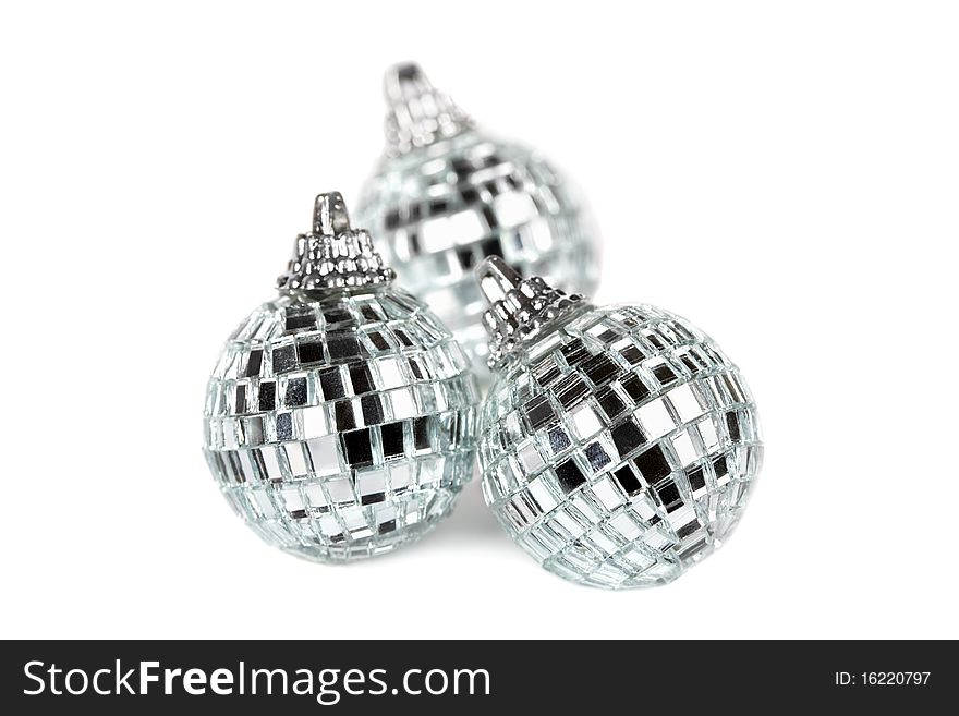 Three mirror christmas balls isolated on white. Three mirror christmas balls isolated on white